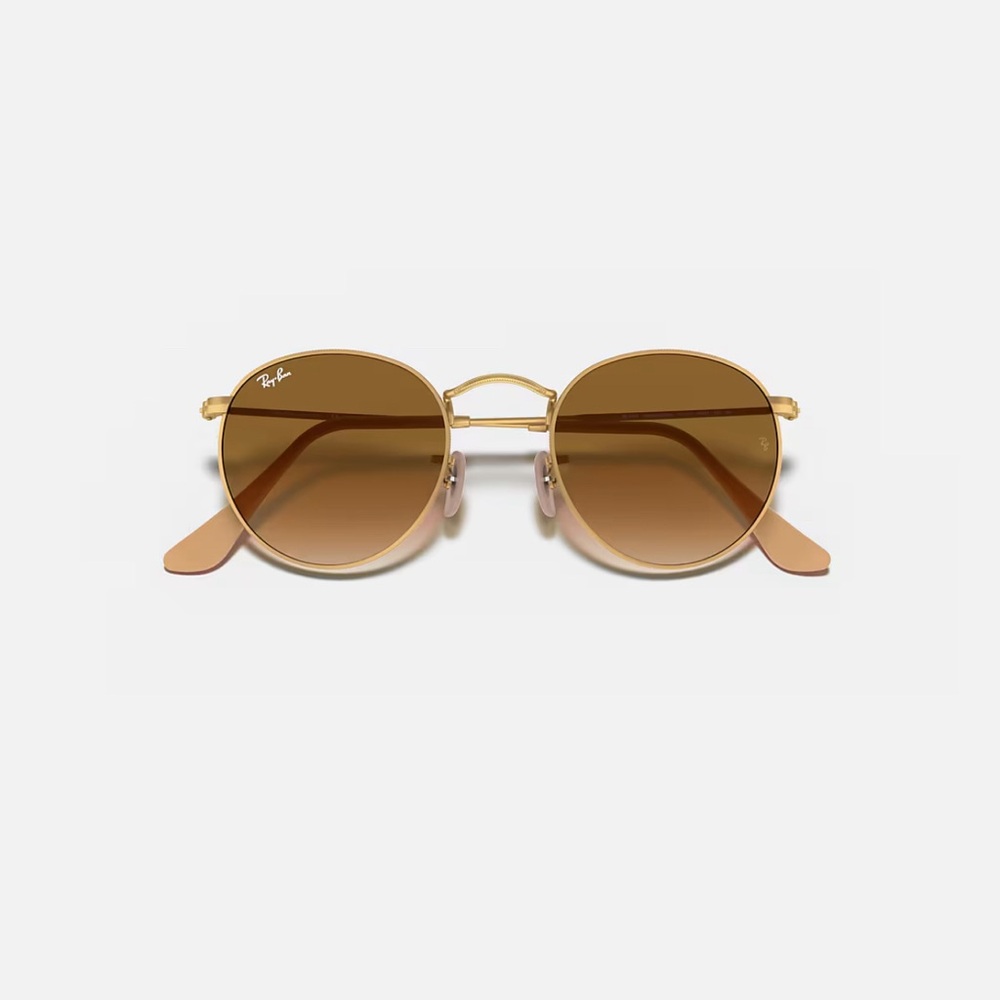 Ray Ban Round Metal Sunglasses. Gold Frame with Brown gradient lenses.